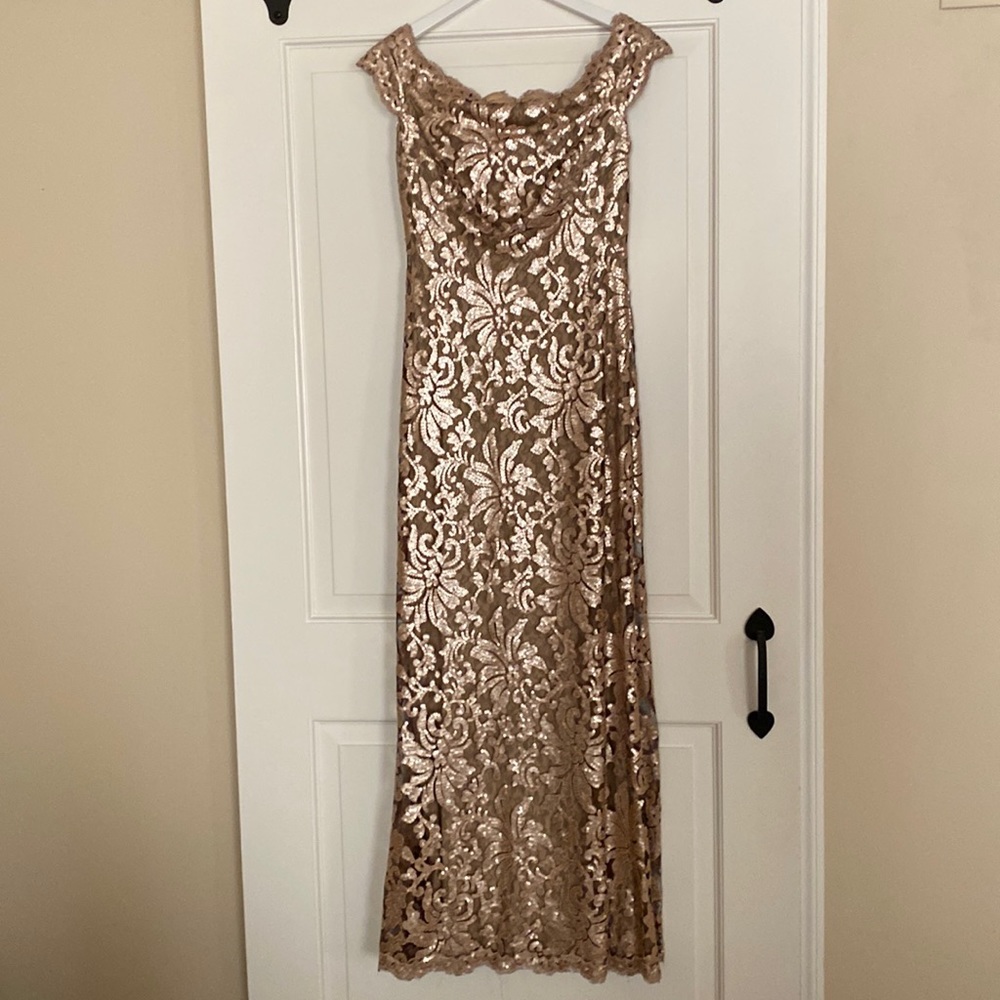 Tadashi Shoji off the shoulder full length formal,  Mother of the Bride